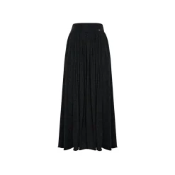 Liilou Draped Elastic-Waist Woolen A-Line Long Skirt Black