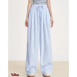 Liilou Draped Elastic-Waist Pleated Casual Pants Blue