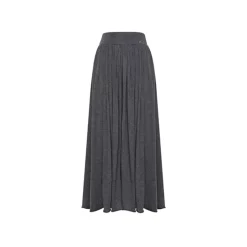 Liilou Draped Elastic-Waist Woolen A-Line Long Skirt Dark Gray