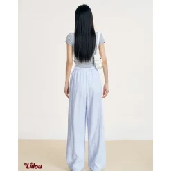 Liilou Draped Elastic-Waist Pleated Casual Pants Blue