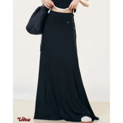 Liilou Draped High Waist A-Line Casual Long Skirt