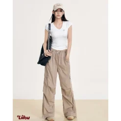 Liilou Drawstring Multi-Pockets Wide-Leg Cargo Pants