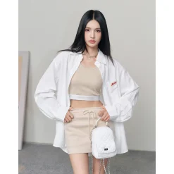 Liilou Drawstring Wrap Hip Casual Skirt Khaki