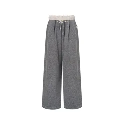 Liilou Elastic-Waist Brushed Wide-Leg Casual Pants Gray