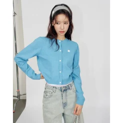 Liilou Embroidery Logo Knit Cardigan Blue