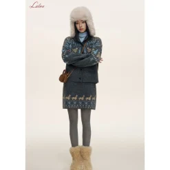 Liilou Fair Isle Jacquard Woolen Knit Skirt