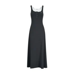 Liilou Fake-2-Piece Contrast Color Patchwork Long Dress