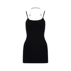 Liilou Fake-2-Piece Halter Waisted Slip Dress Black