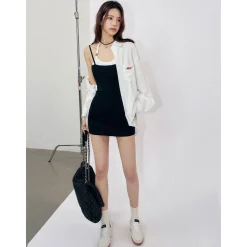 Liilou Fake-2-Piece Halter Waisted Slip Dress Black