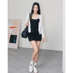 Liilou Fake-2-Piece Halter Waisted Slip Dress Black