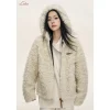 Liilou Fur Integrated Curly-Fur Hooded Woolen Fleece Jacket