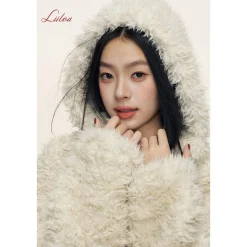 Liilou Fur Integrated Curly-Fur Hooded Woolen Fleece Jacket