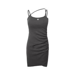 Liilou Irregular Hem Waisted Wrap Hip Slip Dress Dark Grey