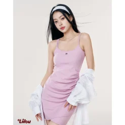 Liilou Irregular Hem Waisted Wrap Hip Slip Dress Purple