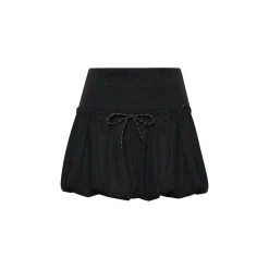 Liilou Lace Up High Waist Tweed Bud Skirt Gray