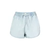 Liilou Lace-Up Elastic-Waist Denim Shorts Light Blue