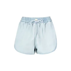 Liilou Lace-Up Elastic-Waist Denim Shorts Light Blue
