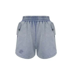 Liilou Logo Embroidery High Waist Casual Shorts Washed Blue