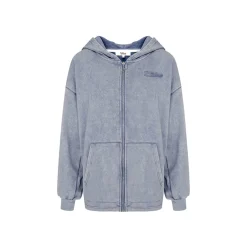 Liilou Logo Embroidery Zip Up Hoodie Washed Blue