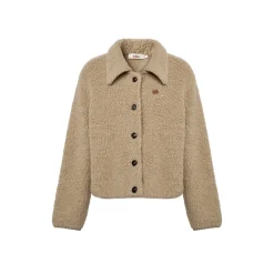 Liilou Loop Woolen Lapel Fleece Cardigan Khaki