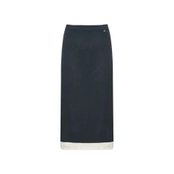 Liilou Merino Woolen Fake-2-Piece Knit Long Skirt Dark Gray