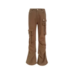 Liilou Multi-Pocket Wrinkle Flared Cargo Pants Brown