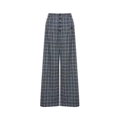 Liilou Plaid Contrast Color Wide-Leg Tweed Pants Blue