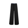 Liilou Plaid Patchwork Drawstring Striped Pants Dark Grey