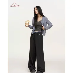 Liilou Plaid Patchwork Drawstring Striped Pants Dark Grey