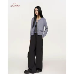 Liilou Plaid Patchwork Drawstring Striped Pants Dark Grey