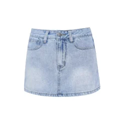 Liilou Retro Washed Denim Short Skirt Blue
