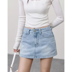 Liilou Retro Washed Denim Short Skirt Blue