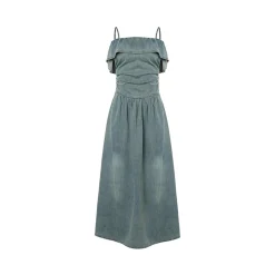 Liilou Ruffled Tube Top Sling Denim Dress