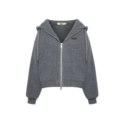 Liilou Tweed Zip Up Oversized Hoodie Gray