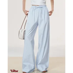Liilou Vertical Striped Wide-Leg Casual Pants Blue