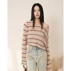 Liilou Vintage Colour Blocked Stripe L/S Knit Top