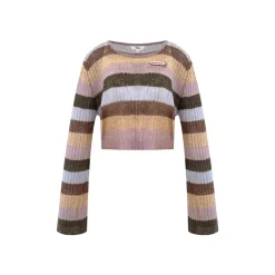 Liilou Vintage Rainbow Colour Blocked L/S Knit Top