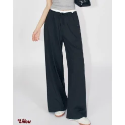 Liilou Waistband Pendant Striped Suit Pants Black
