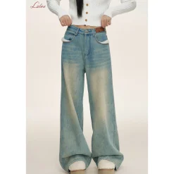 Liilou Woolen Patchwork Wide-Leg Fleece-Lined Jeans