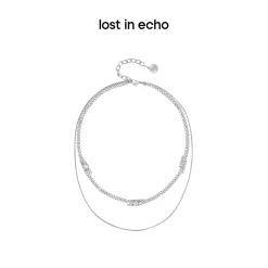 Lost In Echo Double Layer Zircon Necklace Sliver