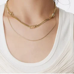 Lost In Echo Double Layer Zircon Necklace Gold