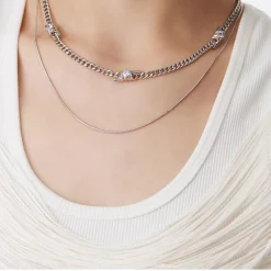 Lost In Echo Double Layer Zircon Necklace Sliver