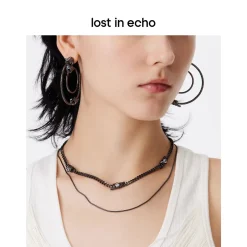 Lost In Echo Double Layer Zircon Necklace Black
