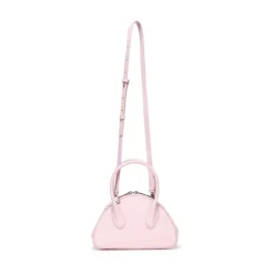 Lost In Echo Embossed Logo Leather Bowling Bag Pink
