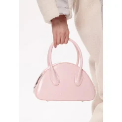 Lost In Echo Embossed Logo Leather Bowling Bag Pink