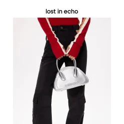 Lost In Echo Embossed Logo Leather Bowling Bag Sliver