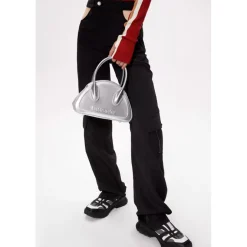 Lost In Echo Embossed Logo Leather Bowling Bag Sliver