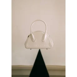 Lost In Echo Embossed Logo Leather Bowling Bag White