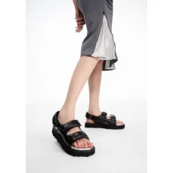 Lost In Echo Faceted Padded Double-Strap Sandal Black