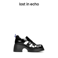 Lost In Echo Heel Leather Roman Sandals Black
